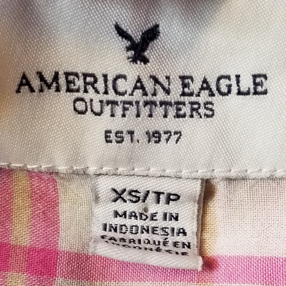 AEO Pink and blue ombre plaid button front blouse - Picture 3 of 3
